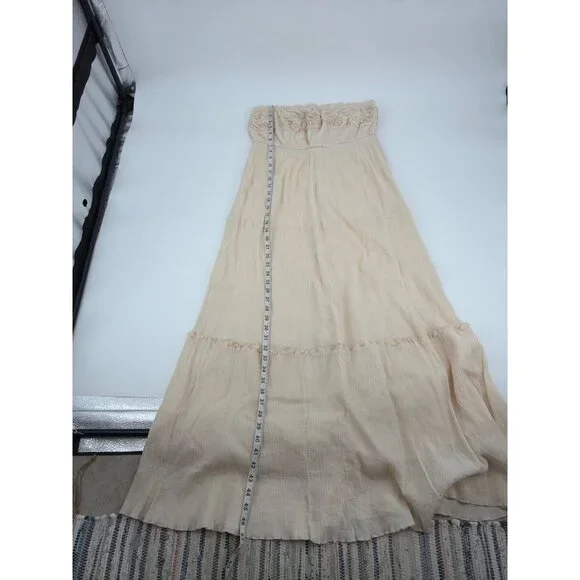 Free People Womens Large Maxi Dress Cream Strapless Boho Crochet Beaded Prairie - Picture 9 of 10